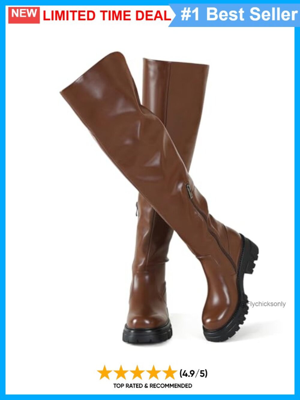 PU Leather Over the Knee Boots Side Zip Round Toe Chunky Lug Sole Fall